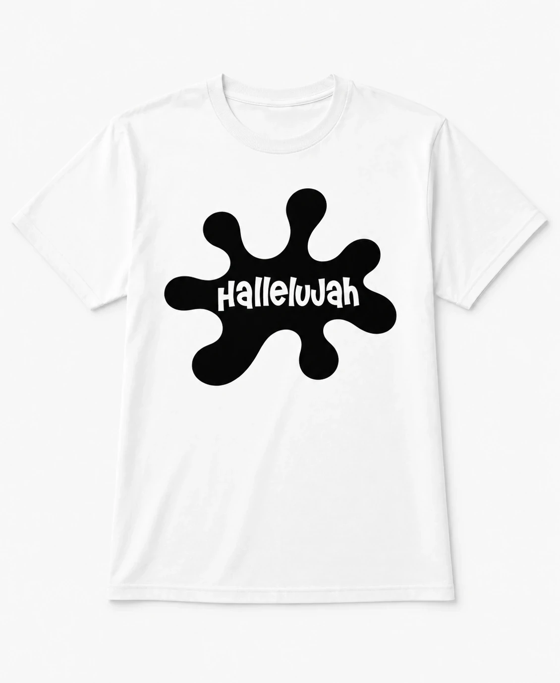White HalleluJah shirt with black splat logo