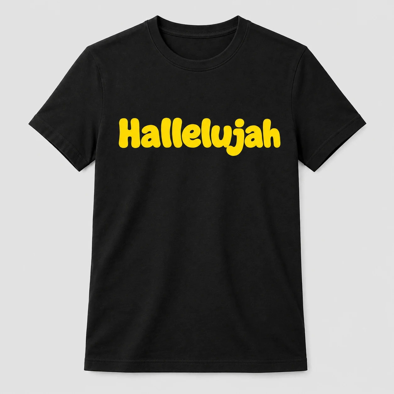 Black HalleluJah shirt with yellow solid logo